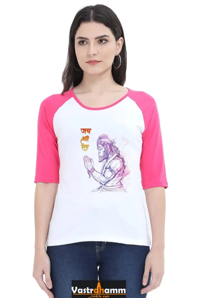 Hanuman Unyielding Strength Raglan Full Sleeve T-Shirts for Women Vastrdhamm