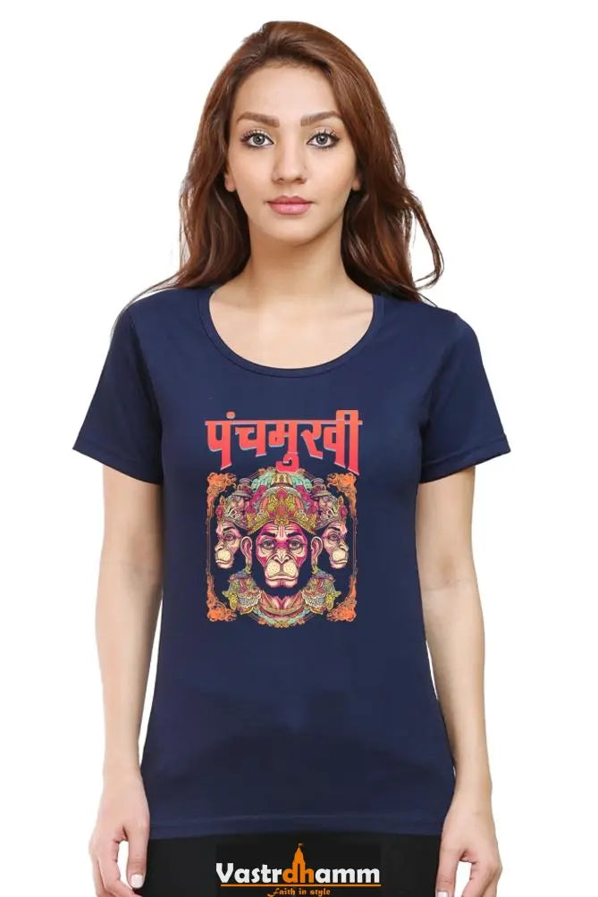 Hanuman Unyielding Strength Round Neck Half Sleeve Classic T-Shirts for Women Vastrdhamm