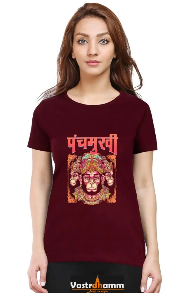 Hanuman Unyielding Strength Round Neck Half Sleeve Classic T-Shirts for Women Vastrdhamm