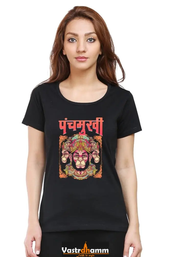 Hanuman Unyielding Strength Round Neck Half Sleeve Classic T-Shirts for Women Vastrdhamm