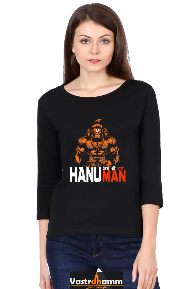 Hanuman Unyielding StrengthRound Neck Full Sleeve T-Shirts for Women Vastrdhamm