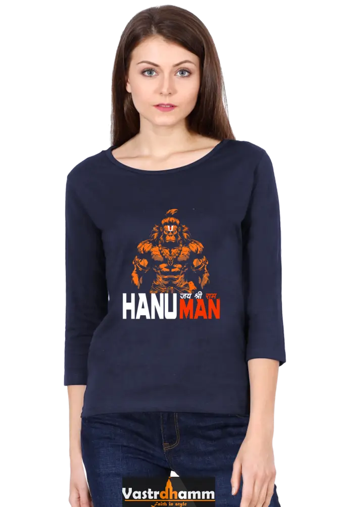 Hanuman Unyielding StrengthRound Neck Full Sleeve T-Shirts for Women Vastrdhamm