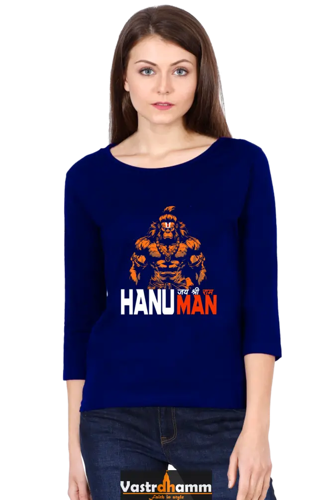 Hanuman Unyielding StrengthRound Neck Full Sleeve T-Shirts for Women Vastrdhamm