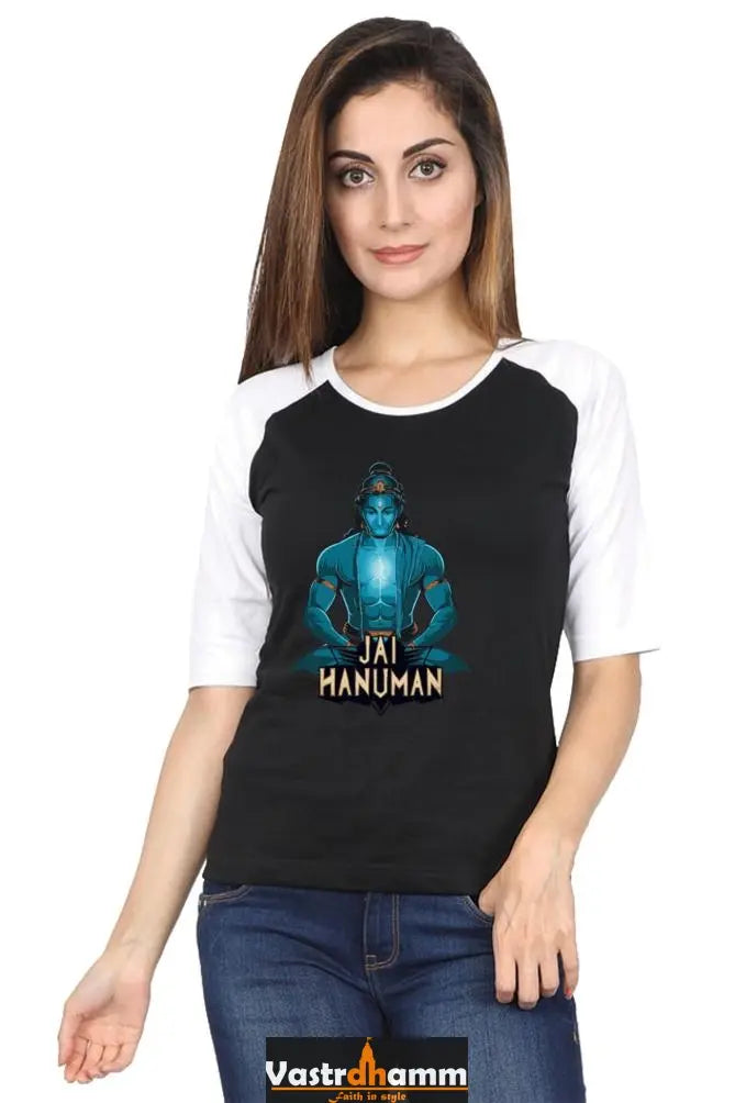 Hanuman Valor Unleashed Raglan Full Sleeve T-Shirts for Women Vastrdhamm