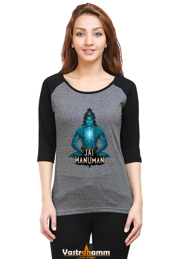 Hanuman Valor Unleashed Raglan Full Sleeve T-Shirts for Women Vastrdhamm