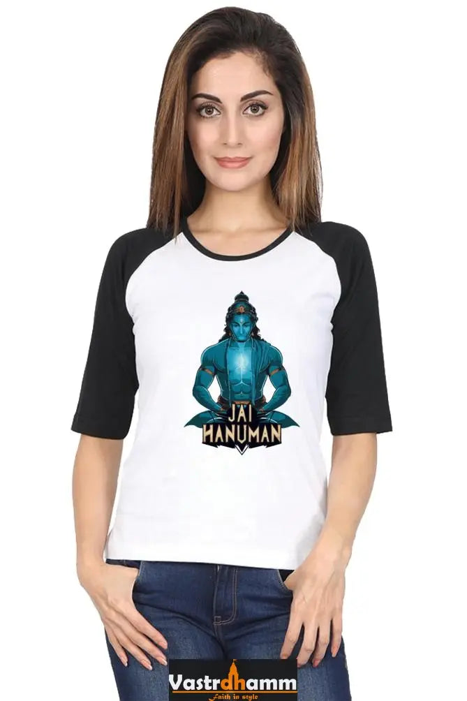 Hanuman Valor Unleashed Raglan Full Sleeve T-Shirts for Women Vastrdhamm