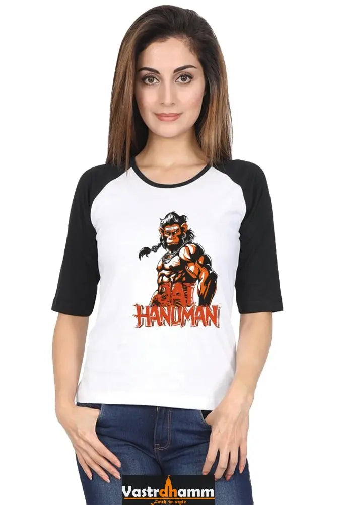 Hanuman Warrior Spirit Raglan Full Sleeve T-Shirts for Women Vastrdhamm