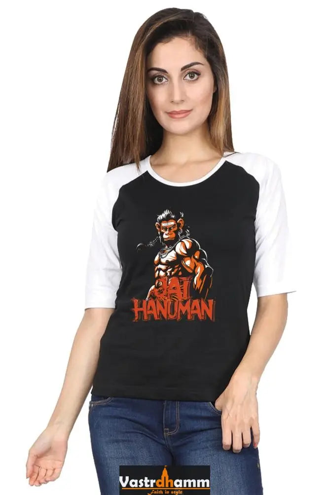 Hanuman Warrior Spirit Raglan Full Sleeve T-Shirts for Women Vastrdhamm