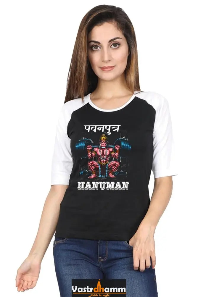 Hanuman Warrior Spirit Raglan Full Sleeve T-Shirts for Women Vastrdhamm