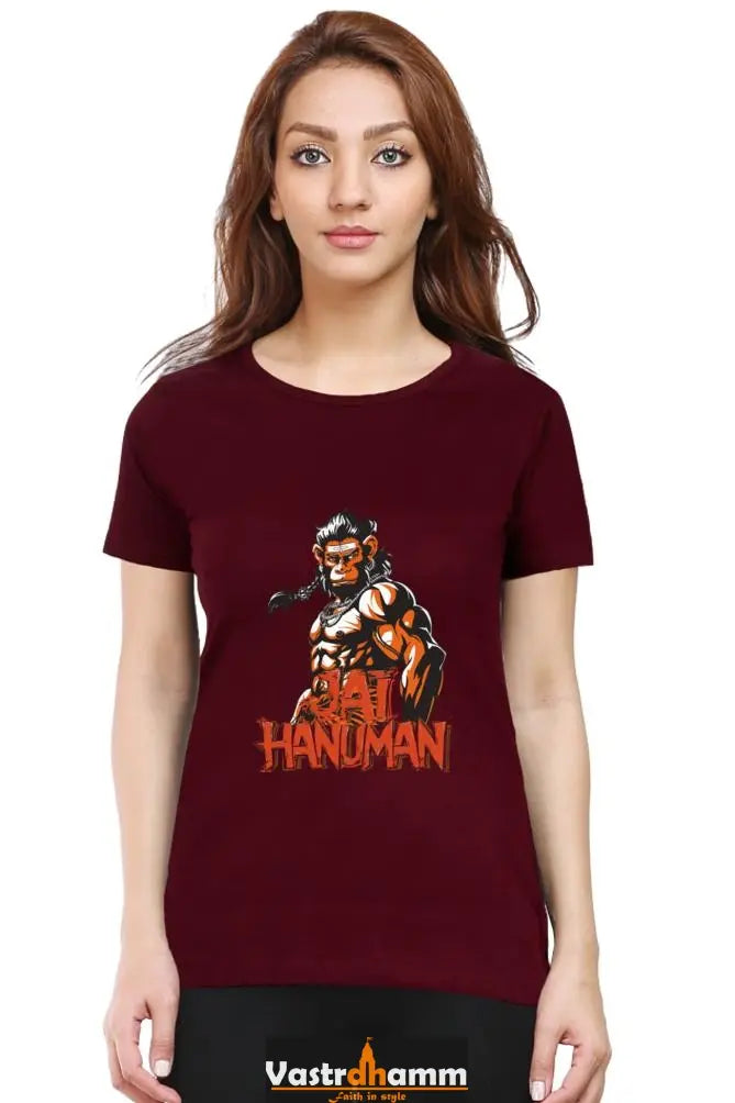 Hanuman Warrior Spirit Round Neck Half Sleeve Classic T-Shirts for Women Vastrdhamm