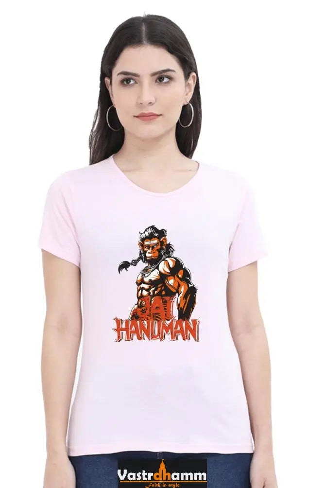 Hanuman Warrior Spirit Round Neck Half Sleeve Classic T-Shirts for Women Vastrdhamm