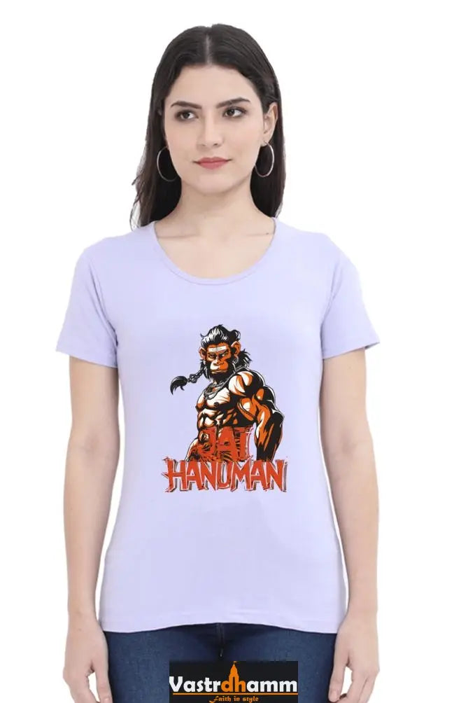 Hanuman Warrior Spirit Round Neck Half Sleeve Classic T-Shirts for Women Vastrdhamm