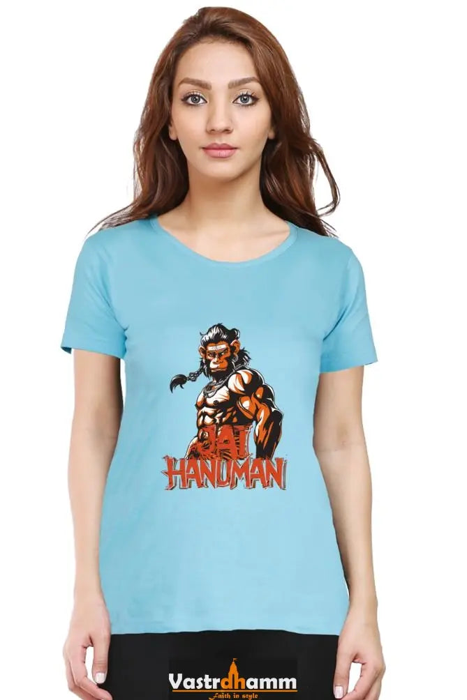 Hanuman Warrior Spirit Round Neck Half Sleeve Classic T-Shirts for Women Vastrdhamm