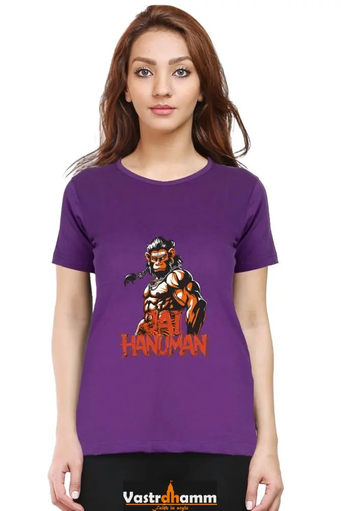 Hanuman Warrior Spirit Round Neck Half Sleeve Classic T-Shirts for Women Vastrdhamm