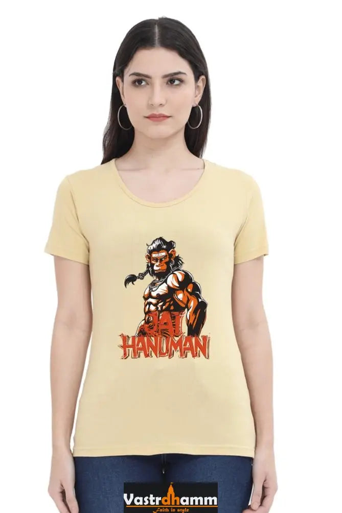 Hanuman Warrior Spirit Round Neck Half Sleeve Classic T-Shirts for Women Vastrdhamm