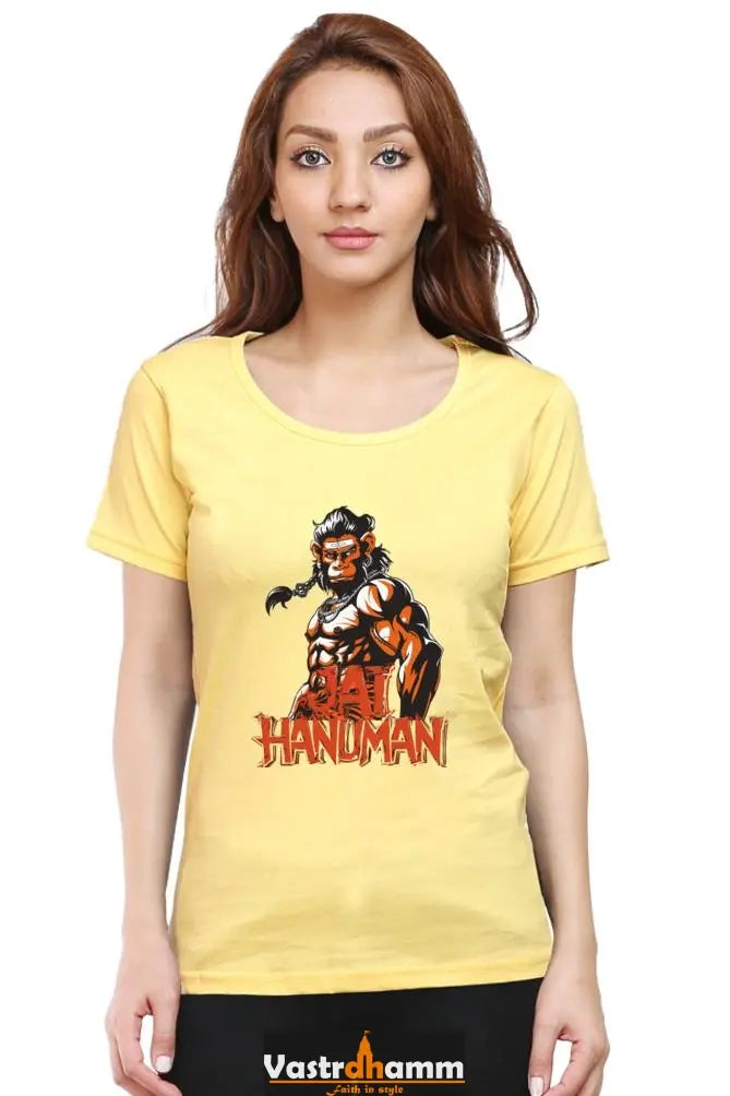 Hanuman Warrior Spirit Round Neck Half Sleeve Classic T-Shirts for Women Vastrdhamm