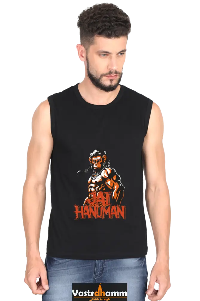 Hanuman Warrior Spirit Round Neck Sleeveless T-Shirts for Men Vastrdhamm