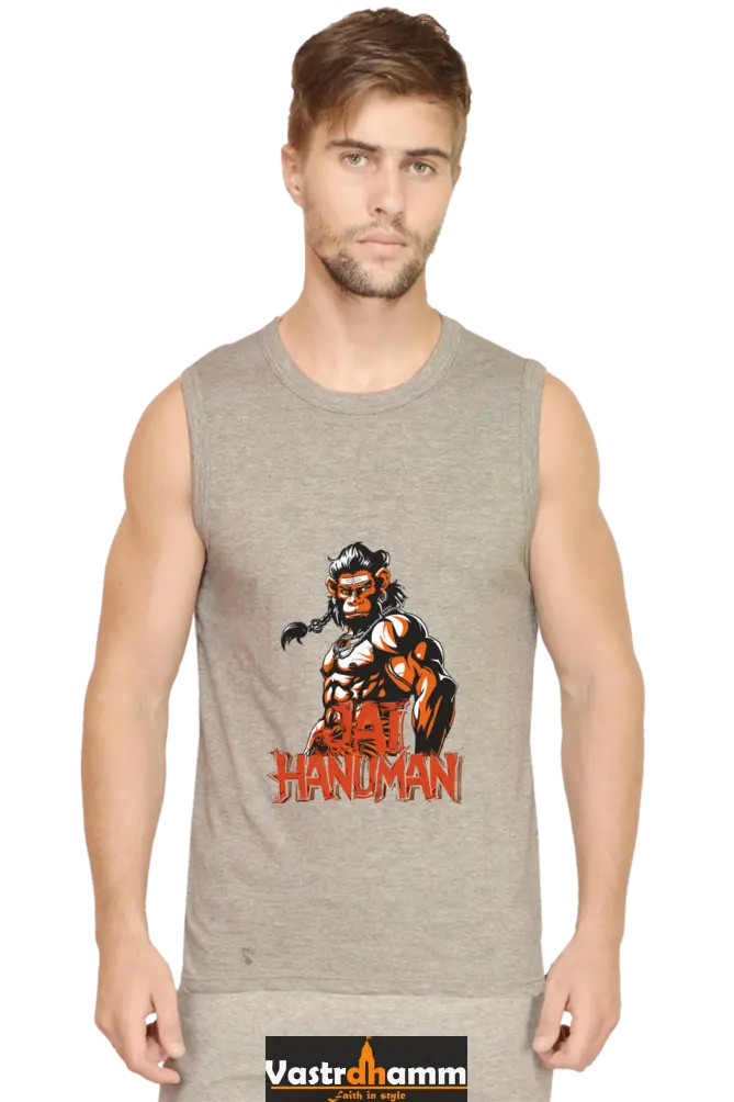 Hanuman Warrior Spirit Round Neck Sleeveless T-Shirts for Men Vastrdhamm