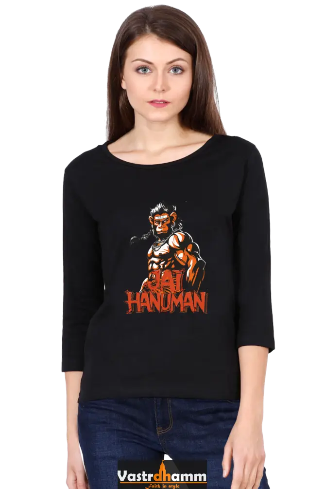 Hanuman Warrior SpiritRound Neck Full Sleeve T-Shirts for Women Vastrdhamm