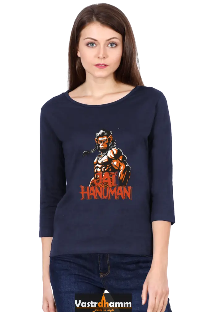 Hanuman Warrior SpiritRound Neck Full Sleeve T-Shirts for Women Vastrdhamm