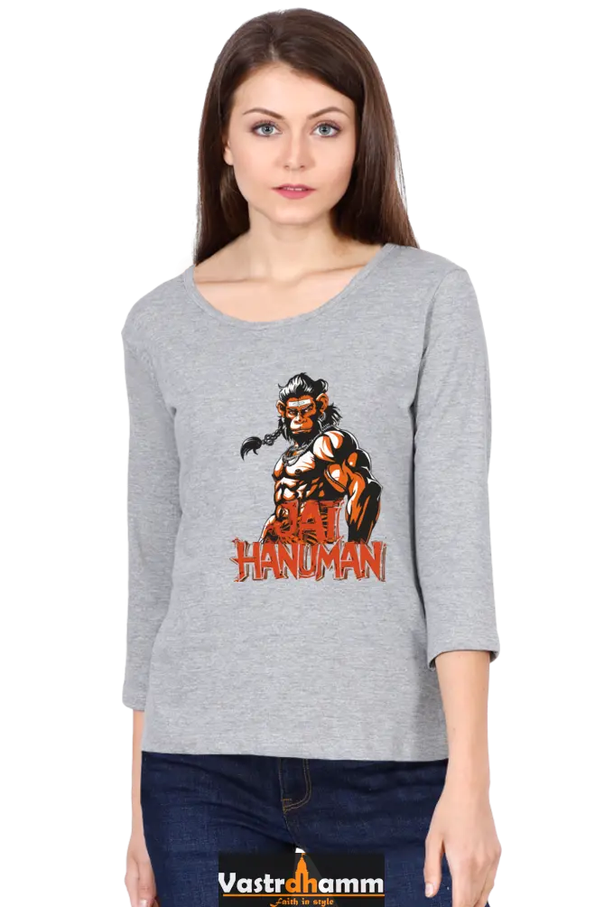 Hanuman Warrior SpiritRound Neck Full Sleeve T-Shirts for Women Vastrdhamm