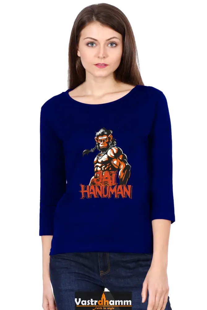 Hanuman Warrior SpiritRound Neck Full Sleeve T-Shirts for Women Vastrdhamm