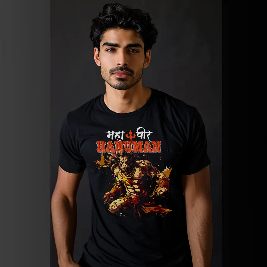 Hanuman in Flight The Mighty Gada T-Shirt | Regular Fit Vastrdhamm