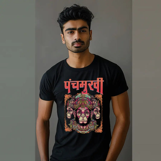 Panchmukhi Hanuman: Protector of Divine Powe T-Shirt | Regular Fit Vastrdhamm