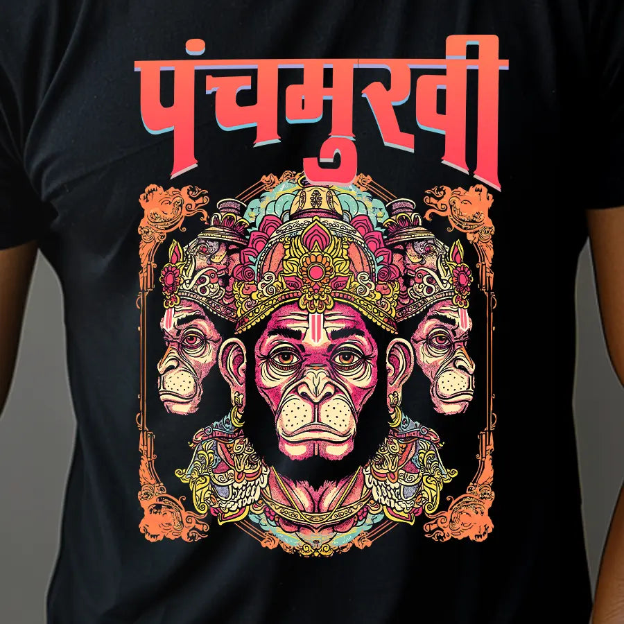 Panchmukhi Hanuman: Protector of Divine Powe T-Shirt | Regular Fit Vastrdhamm