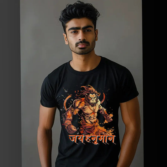 Jai Hanuman Ji Display of Power T-Shirt | Regular Fit Vastrdhamm