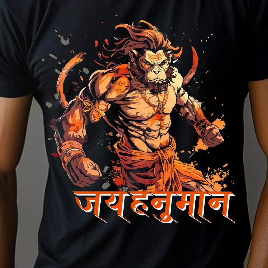 Jai Hanuman Ji Display of Power T-Shirt | Regular Fit Vastrdhamm