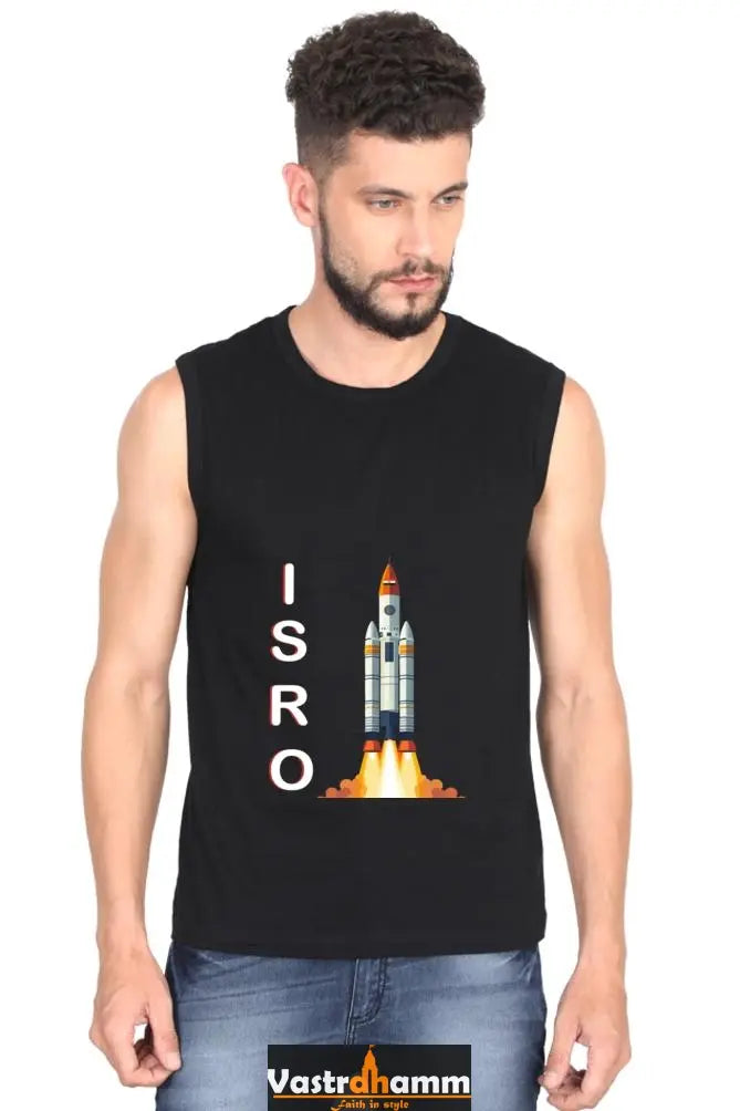 ISRO Space Explorer Round Neck Sleeveless T-Shirts for Men Vastrdhamm