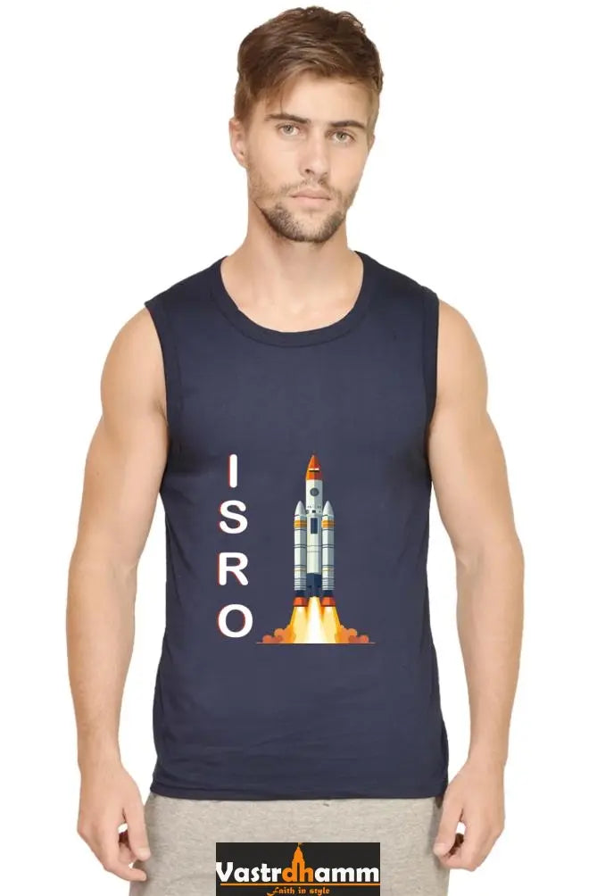 ISRO Space Explorer Round Neck Sleeveless T-Shirts for Men Vastrdhamm