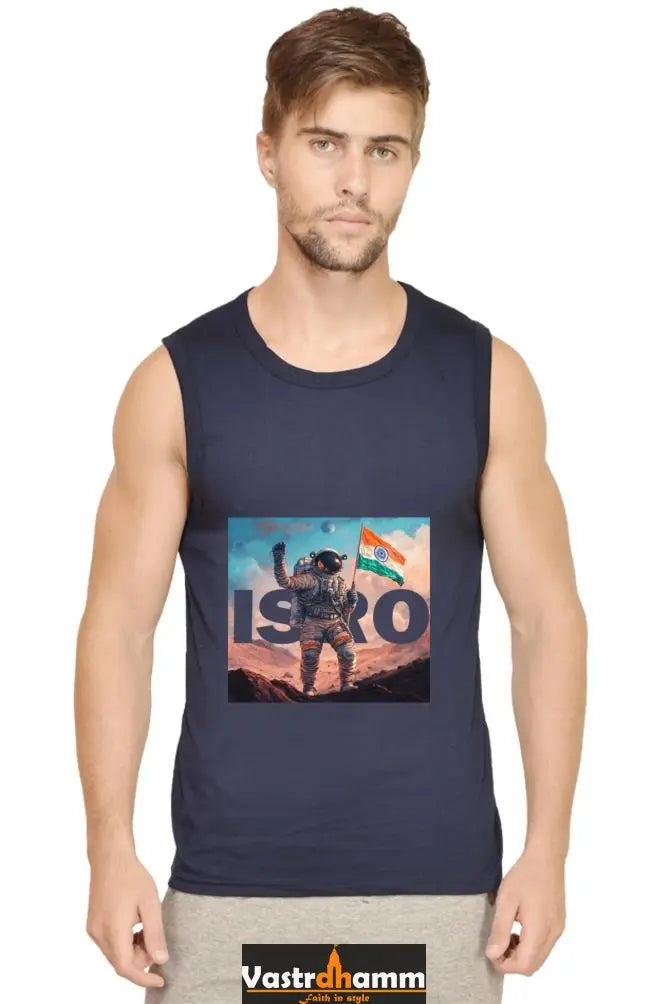 ISRO Space Explorer Round Neck Sleeveless T-Shirts for Men Vastrdhamm