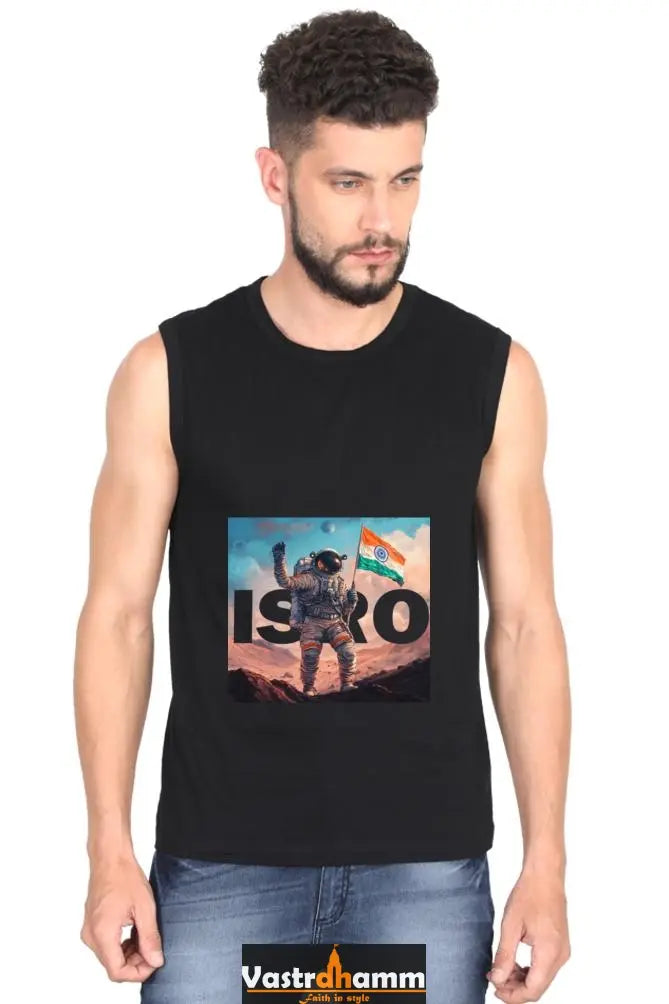 ISRO Space Explorer Round Neck Sleeveless T-Shirts for Men Vastrdhamm