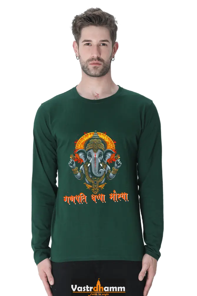 Jai Ganesha Blessings Round Neck Full Sleeve T-Shirts for Men Vastrdhamm