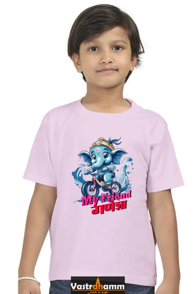 Jai Ganesha Blessings Round Neck Half Sleeve Classic T-Shirts for Boy Vastrdhamm