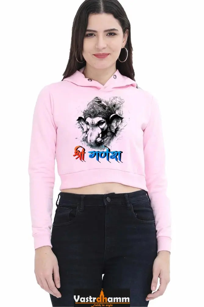 Jai Ganesha ProtectorCrop Hoodies for Women Vastrdhamm