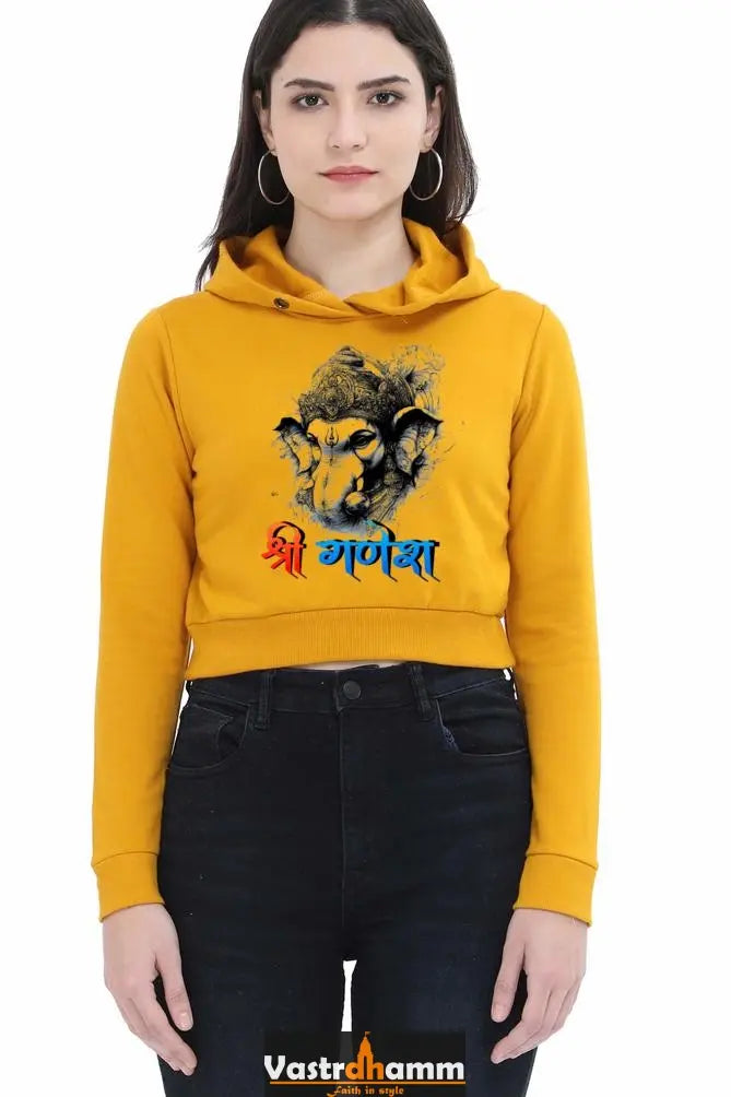 Jai Ganesha ProtectorCrop Hoodies for Women Vastrdhamm