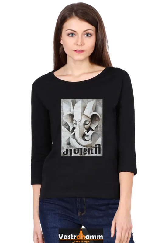 Jai Ganesha SpiritRound Neck Full Sleeve T-Shirts for Women Vastrdhamm