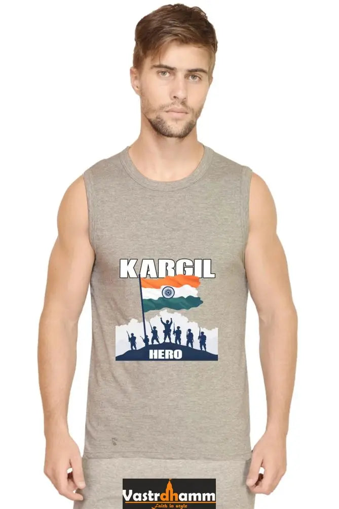 Kargil Hero: Braveheart Tribute Round Neck Sleeveless T-Shirts for Men Vastrdhamm