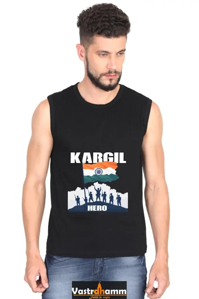 Kargil Hero: Braveheart Tribute Round Neck Sleeveless T-Shirts for Men Vastrdhamm