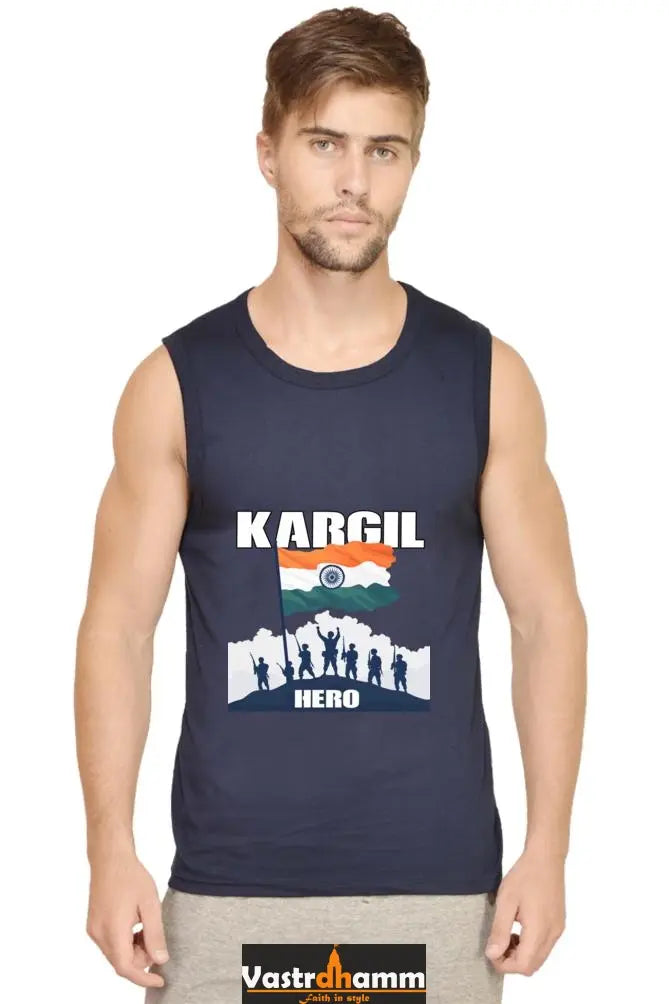 Kargil Hero: Braveheart Tribute Round Neck Sleeveless T-Shirts for Men Vastrdhamm