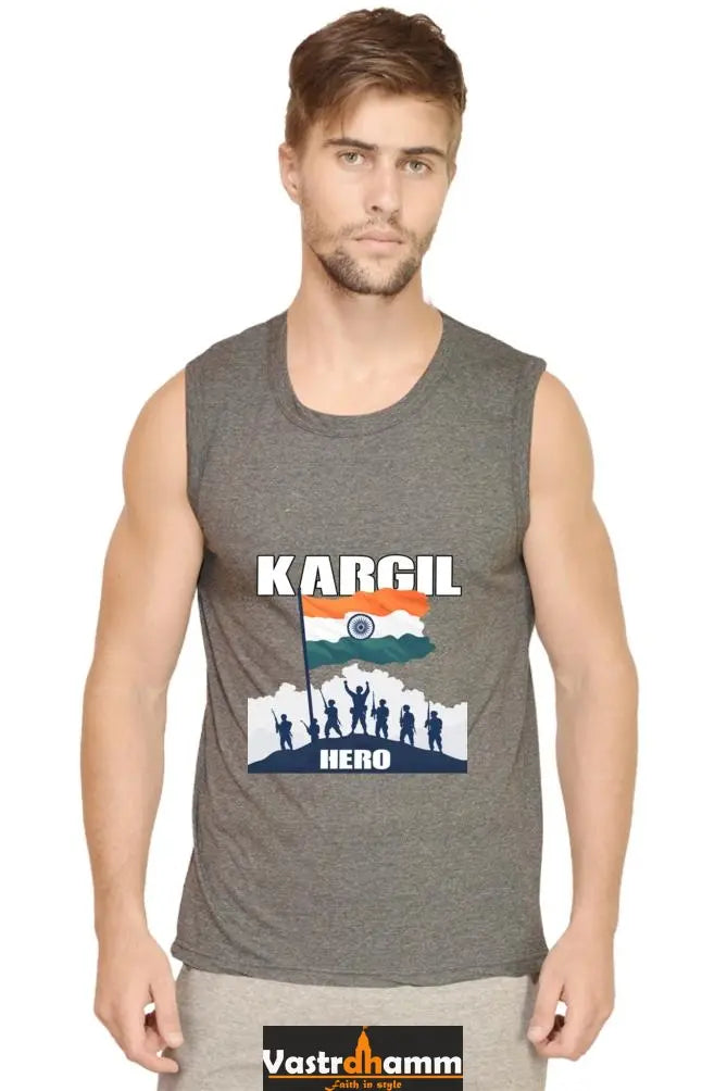 Kargil Hero: Braveheart Tribute Round Neck Sleeveless T-Shirts for Men Vastrdhamm