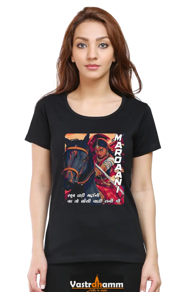 Lakshmi Bai Courage Unleashed Round Neck Half Sleeve Classic T-Shirts for Women Vastrdhamm