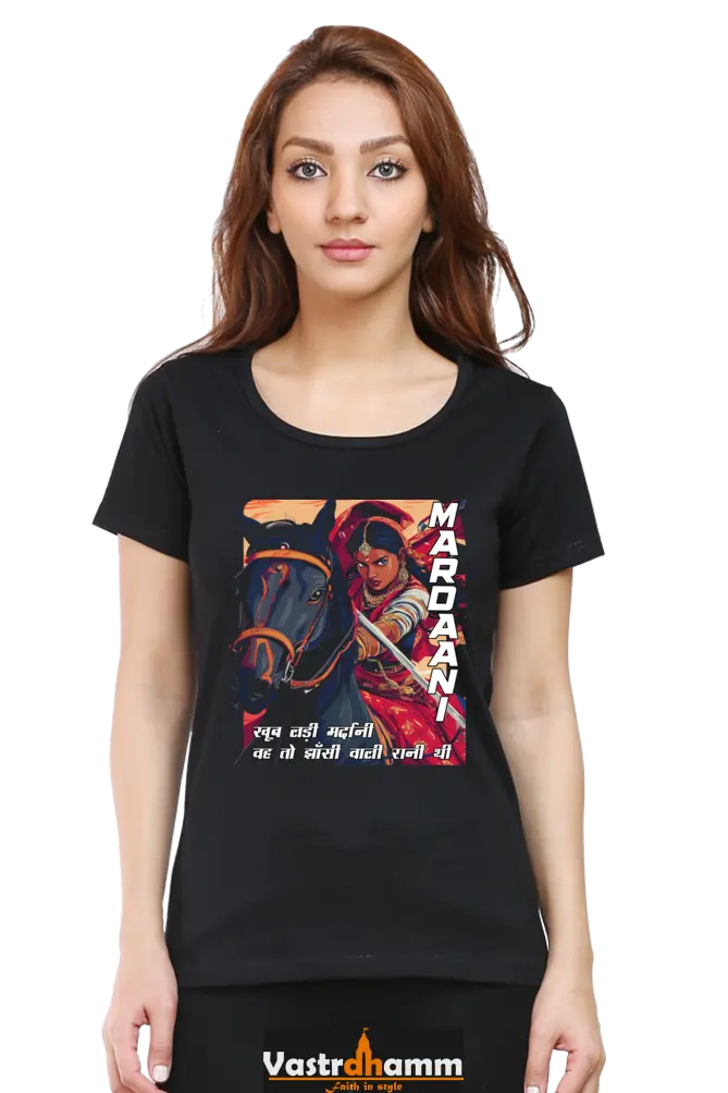 Lakshmi Bai Courage Unleashed Round Neck Half Sleeve Classic T-Shirts for Women Vastrdhamm