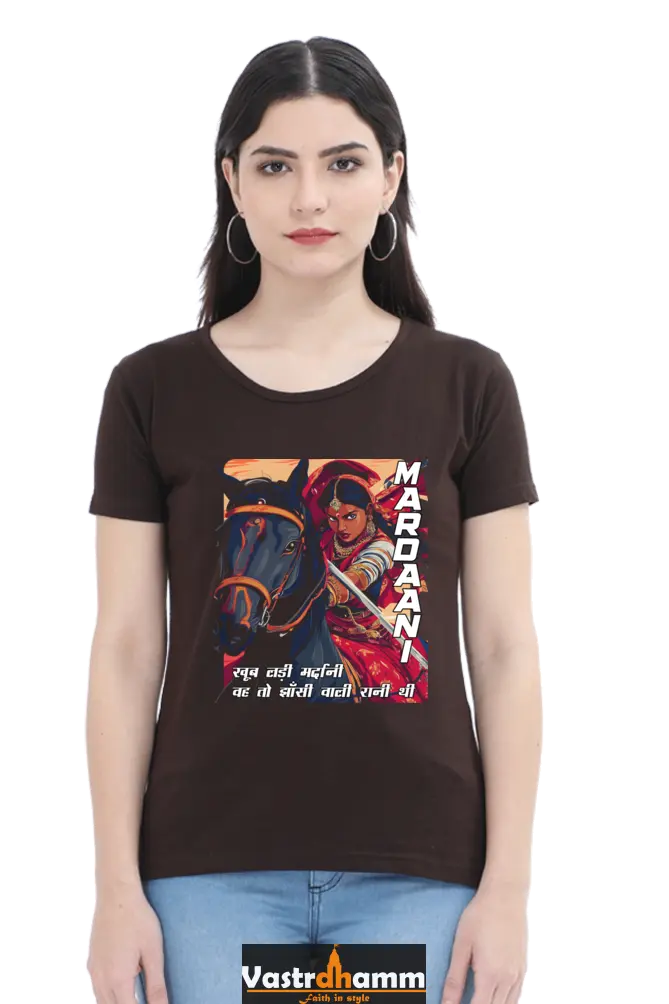 Lakshmi Bai Courage Unleashed Round Neck Half Sleeve Classic T-Shirts for Women Vastrdhamm