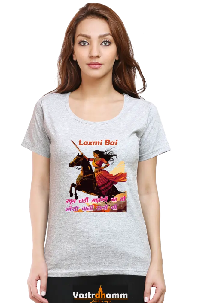 Lakshmi Bai Fierce Defender Round Neck Half Sleeve Classic T-Shirts for Women Vastrdhamm
