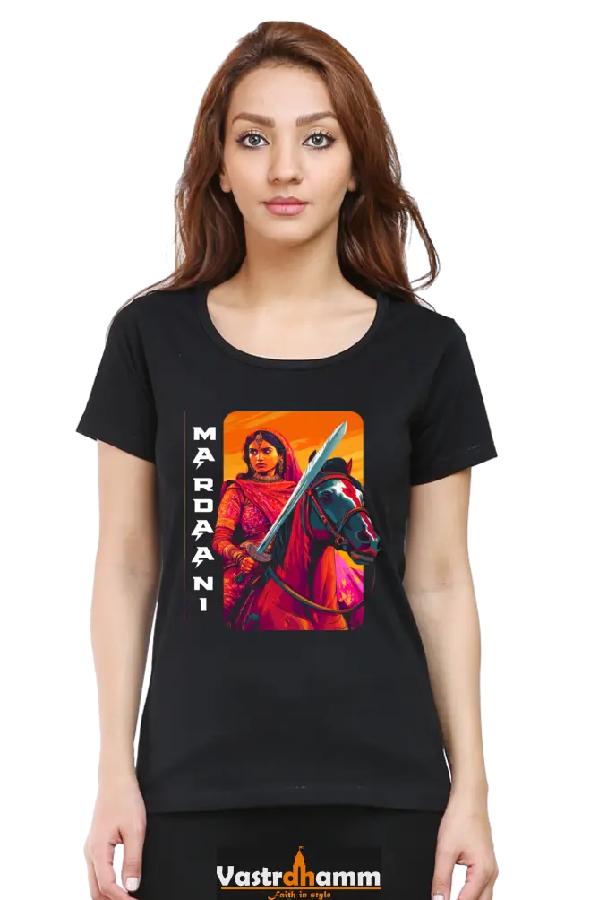 Lakshmi Bai Warrior Spirit Round Neck Half Sleeve Classic T-Shirts for Women Vastrdhamm