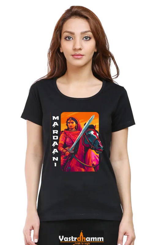 Lakshmi Bai Warrior Spirit Round Neck Half Sleeve Classic T-Shirts for Women Vastrdhamm
